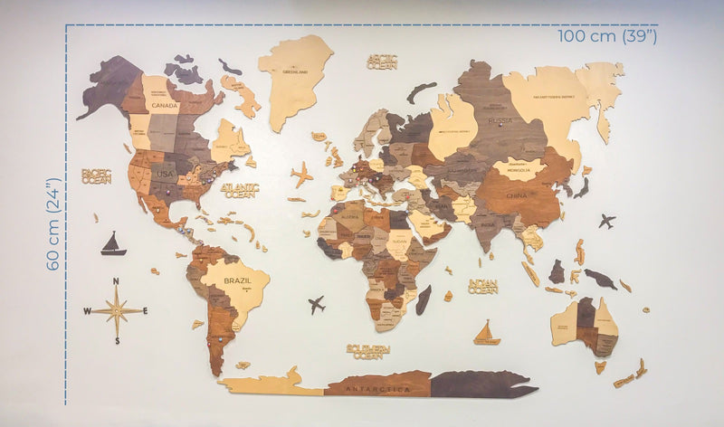 Cargue la imagen en el visor de la galería, Mapa mundial de madera 3D